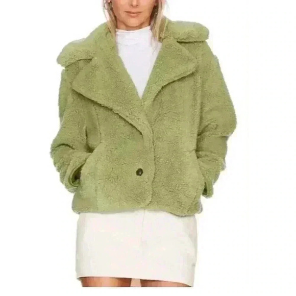 Free People Jacket Joplin Teddy Sweet Pistachio Sz XL Green NWT $198 - Picture 1 of 10